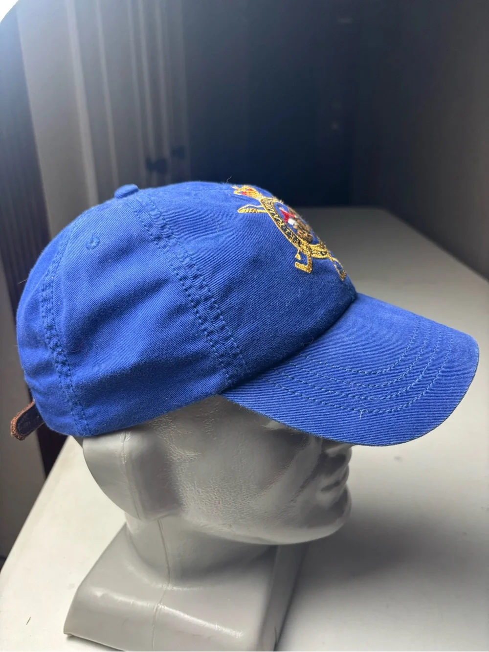 VTG Polo Ralph Lauren PRL Club Royal Blue Equestrian Crest Denim Cap Hat